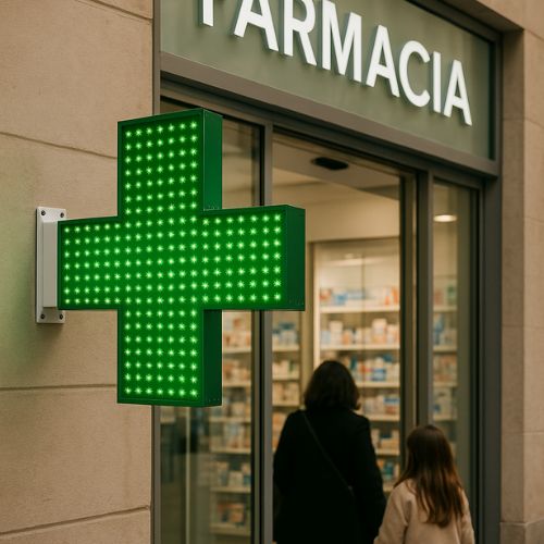 Flashing LED Pixel Farmacy cross projecting sign
